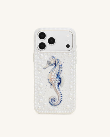 Coque de téléphone perle hippocampe - Blanc