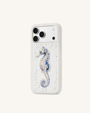 Coque de téléphone perle hippocampe - Blanc