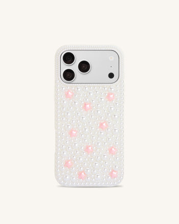 Coque de téléphone étoile ornée de perles - Blanc
