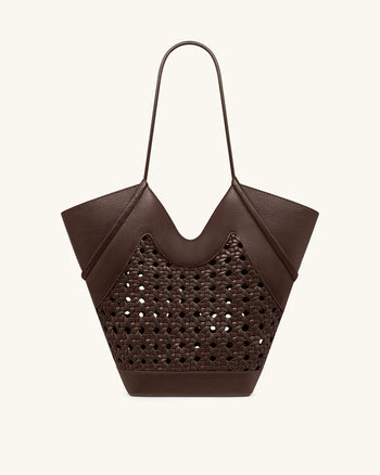 Sac fourre-tout à empiècement tissé Maribel - Marron foncé