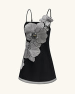 Robe courte à appliqués orchidée - Noir/Argent