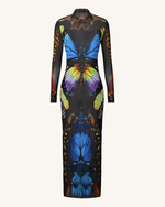 Robe longue en tulle à motif papillon – Multicolore