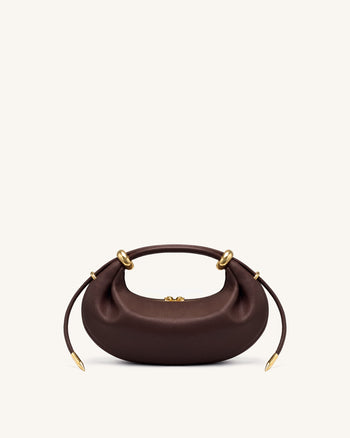 Ellie Sac à main demi-lune avec anneau métallique - Marron foncé