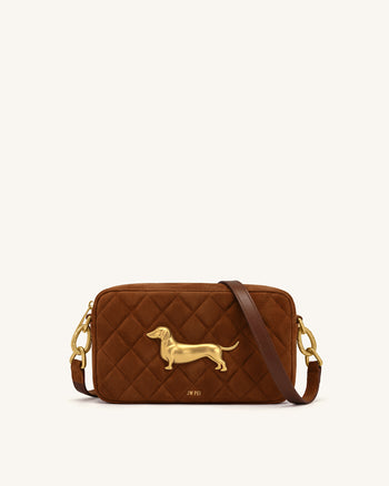Riley Sac porté épaule matelassé teckel en faux daim - Marron caramel