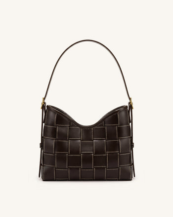 Nadine Sac hobo tressé motif teckel - Marron foncé