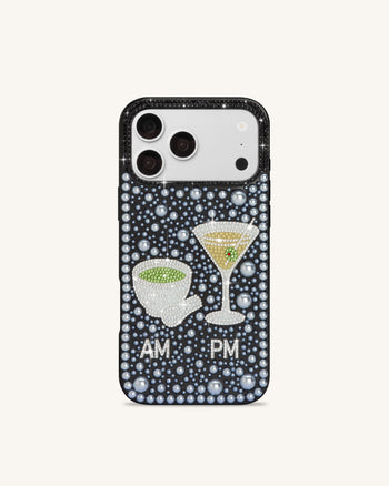 Coque de téléphone martini ornée de perles - Noir