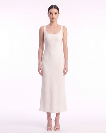 Robe midi fourreau texturée à encolure ronde - Ivoire