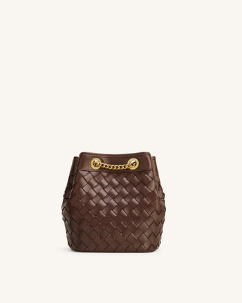 Sac seau tissé main Yara – Marron foncé