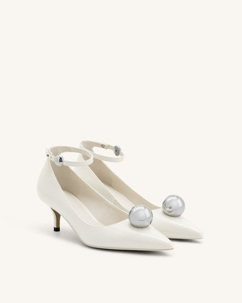 Escarpins à talons kitten avec boucle bijou - Blanc
