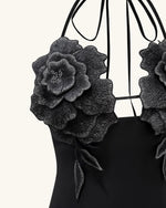 Robe Mini Brodée de Fleurs - Noire