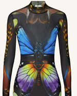 Robe longue en tulle à motif papillon – Multicolore