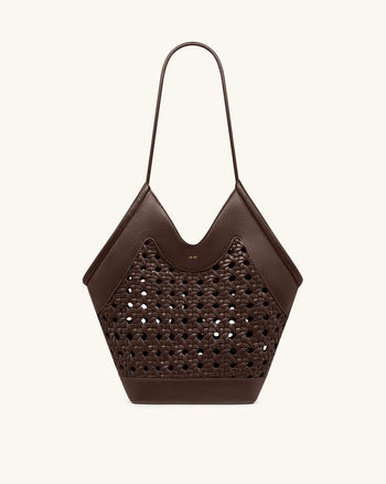 Sac fourre-tout à empiècement tissé Maribel - Marron foncé