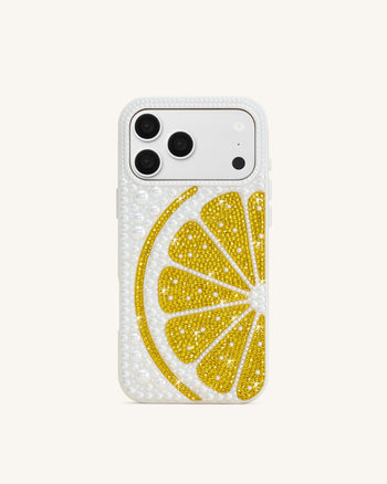 Coque de téléphone tranche de citron et fausses perles - Blanc