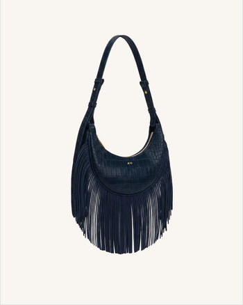 Sharon Sac bandoulière à franges - Bleu marine croco