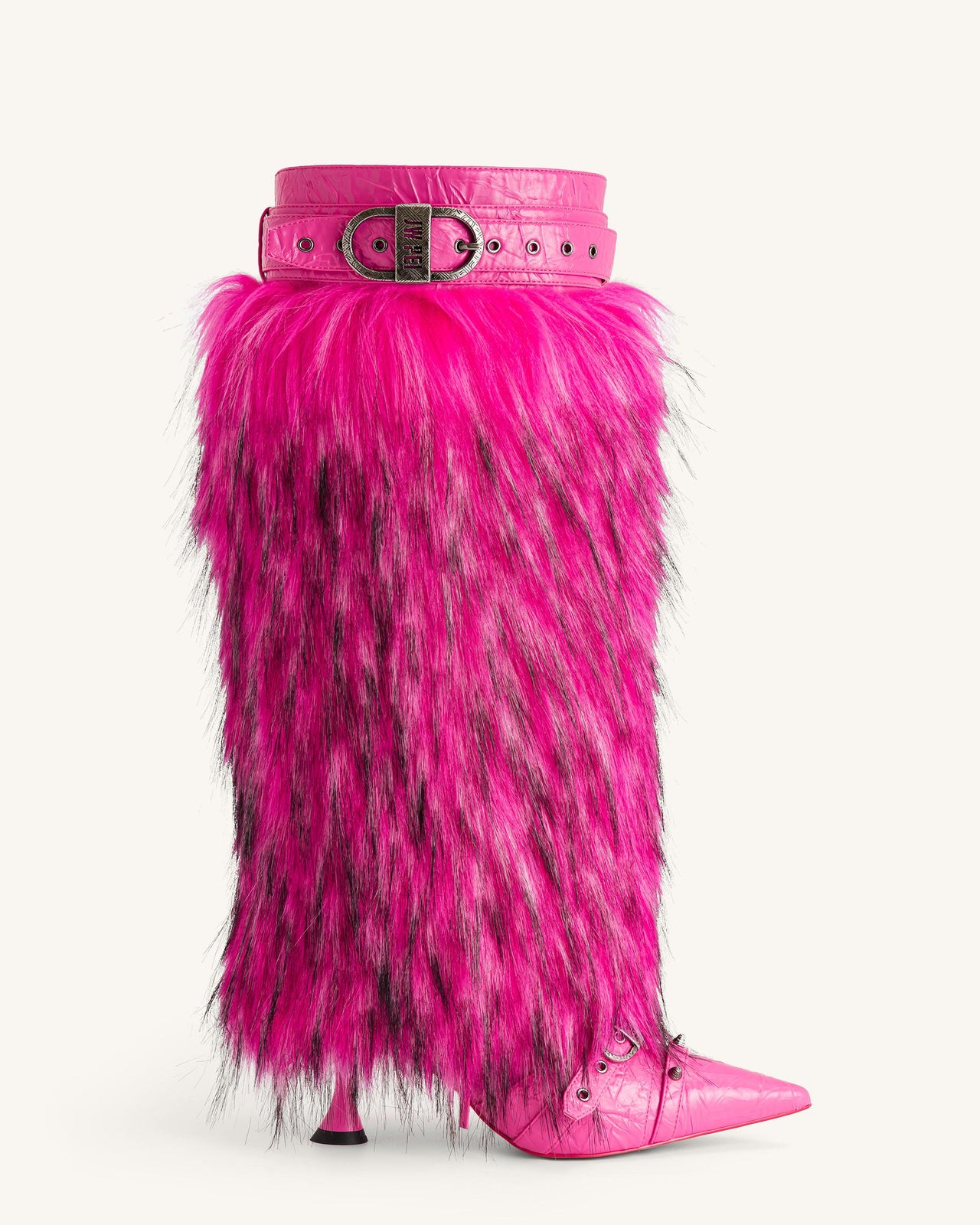 Bottes Nico à Fausse Fourrure Cloutées - Rose Vif