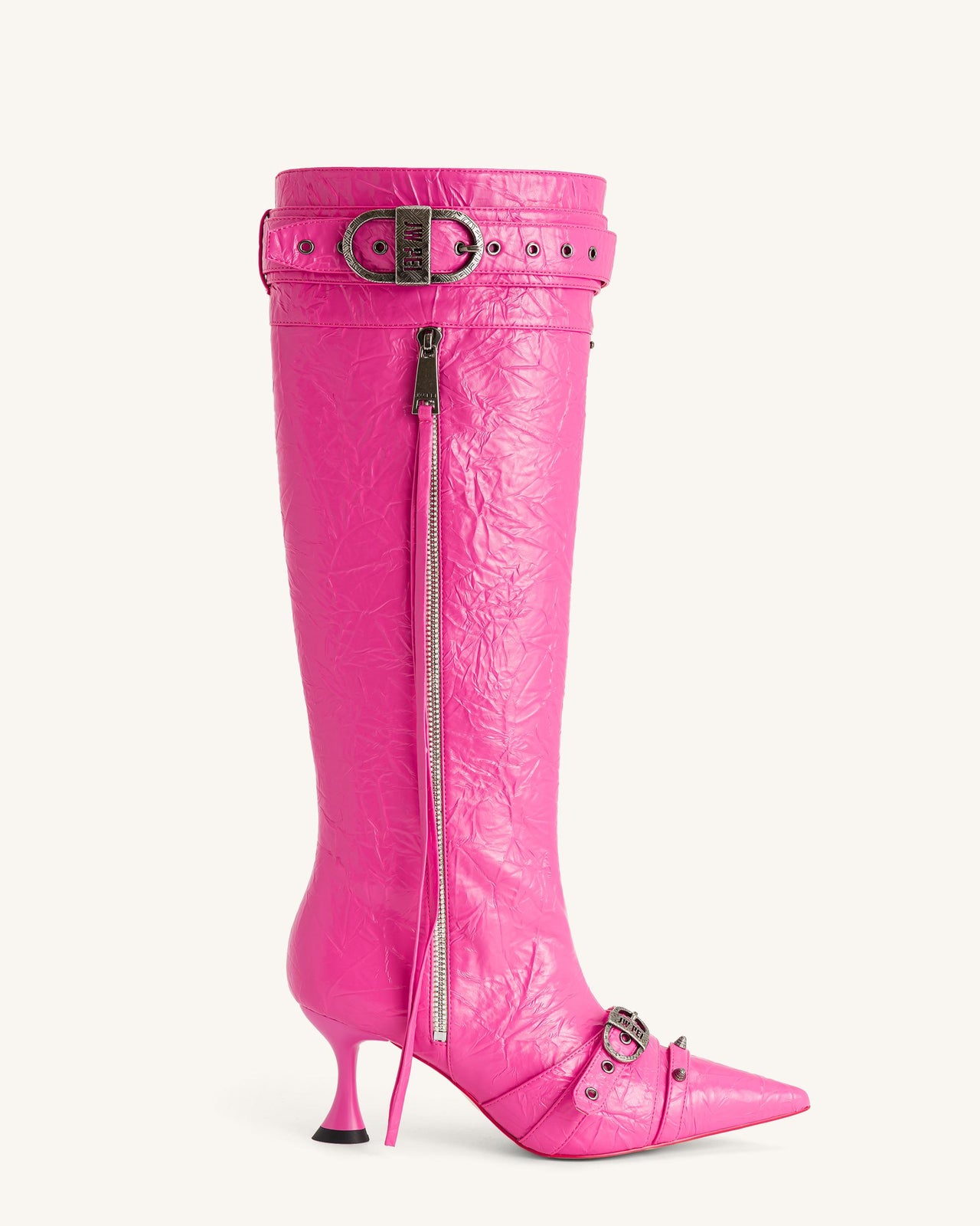 Bottes Nico à Fausse Fourrure Cloutées - Rose Vif