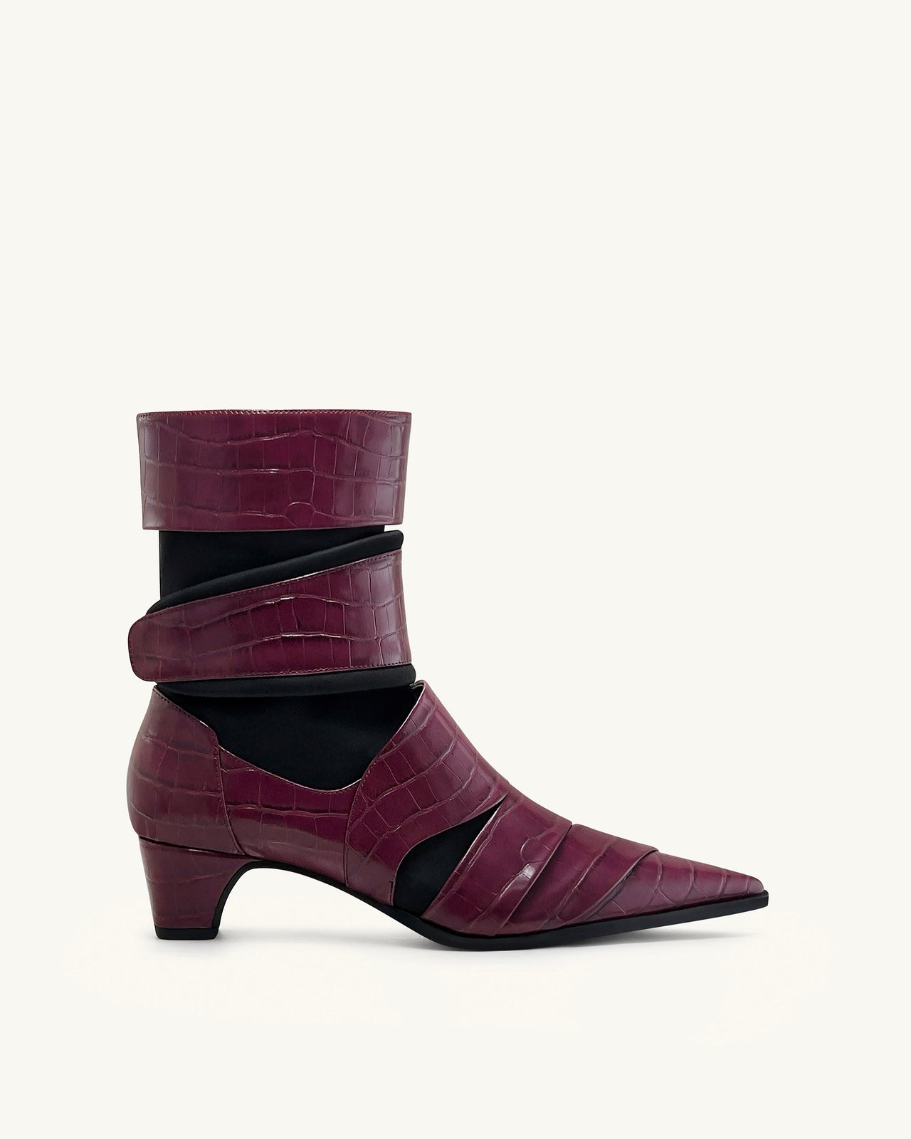 Bottines à sangle en cuir gaufré croco Emily - Bordeaux