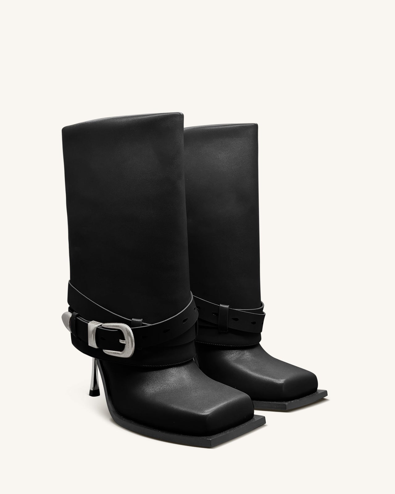 Emilia Bottines Western à boucle en cuir - Noir