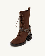 Bottines à plateforme à bout rond Saylor avec boucle - Marron