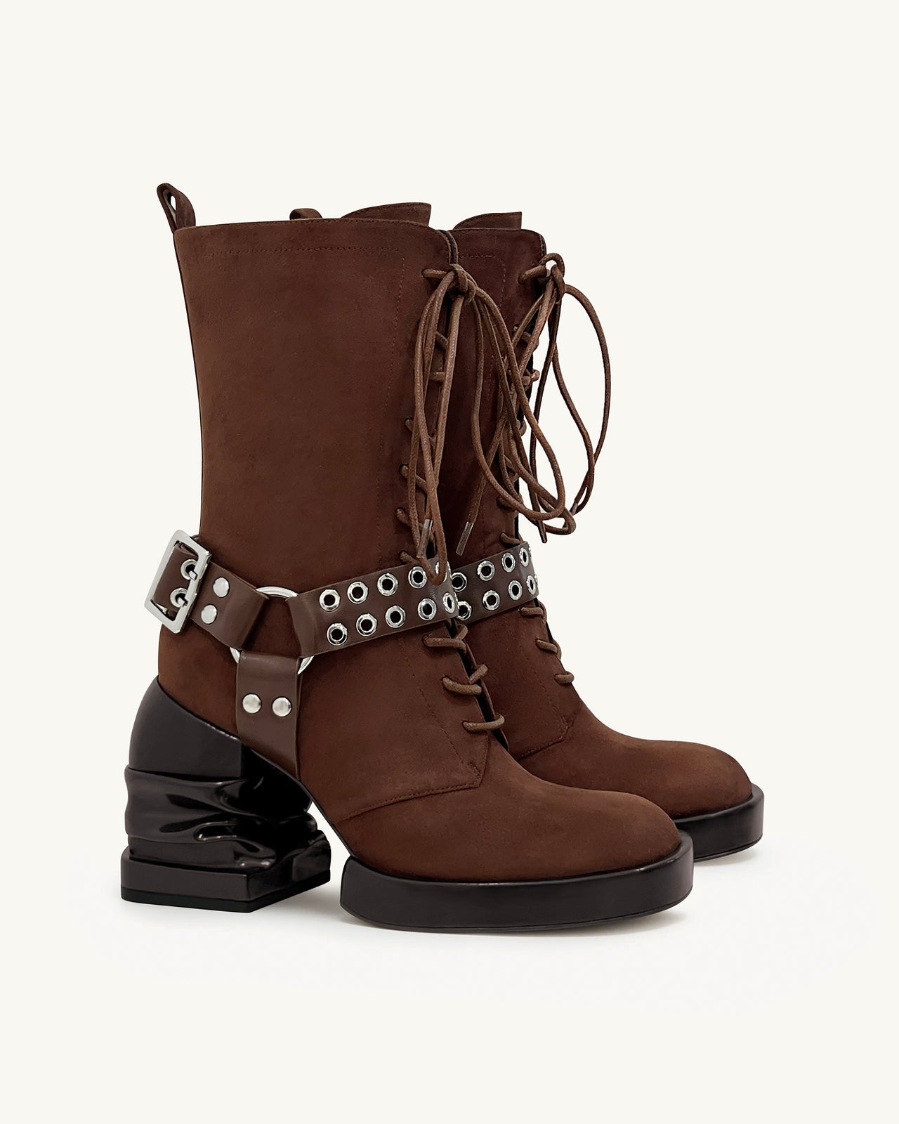 Bottines à plateforme à bout rond Saylor avec boucle - Marron