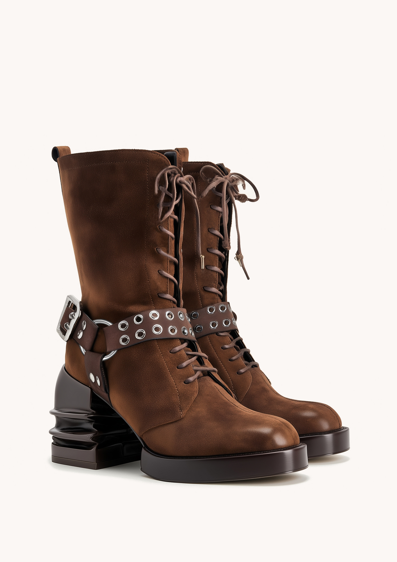 Bottines à plateforme à bout rond Saylor avec boucle - Marron