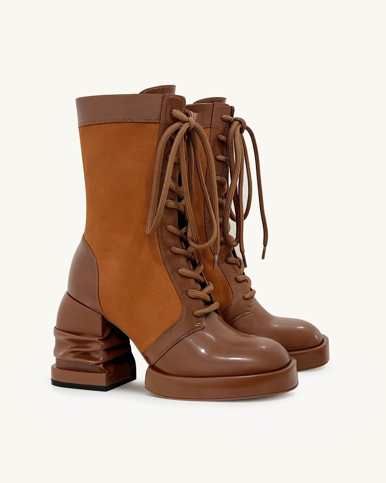 Bottines à plateforme à bout rond Saylor à lacets - Marron