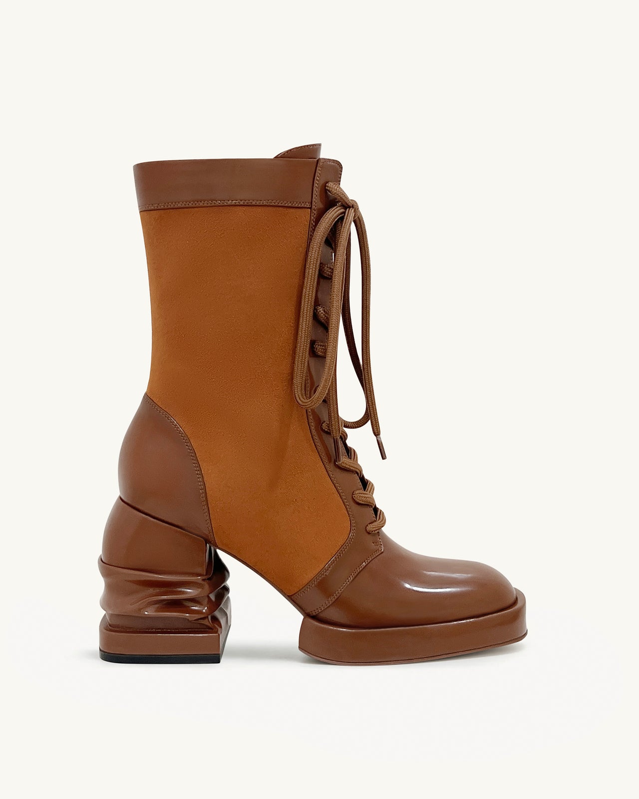 Bottines à plateforme à bout rond Saylor à lacets - Marron