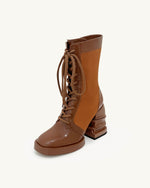 Bottines à plateforme à bout rond Saylor à lacets - Marron