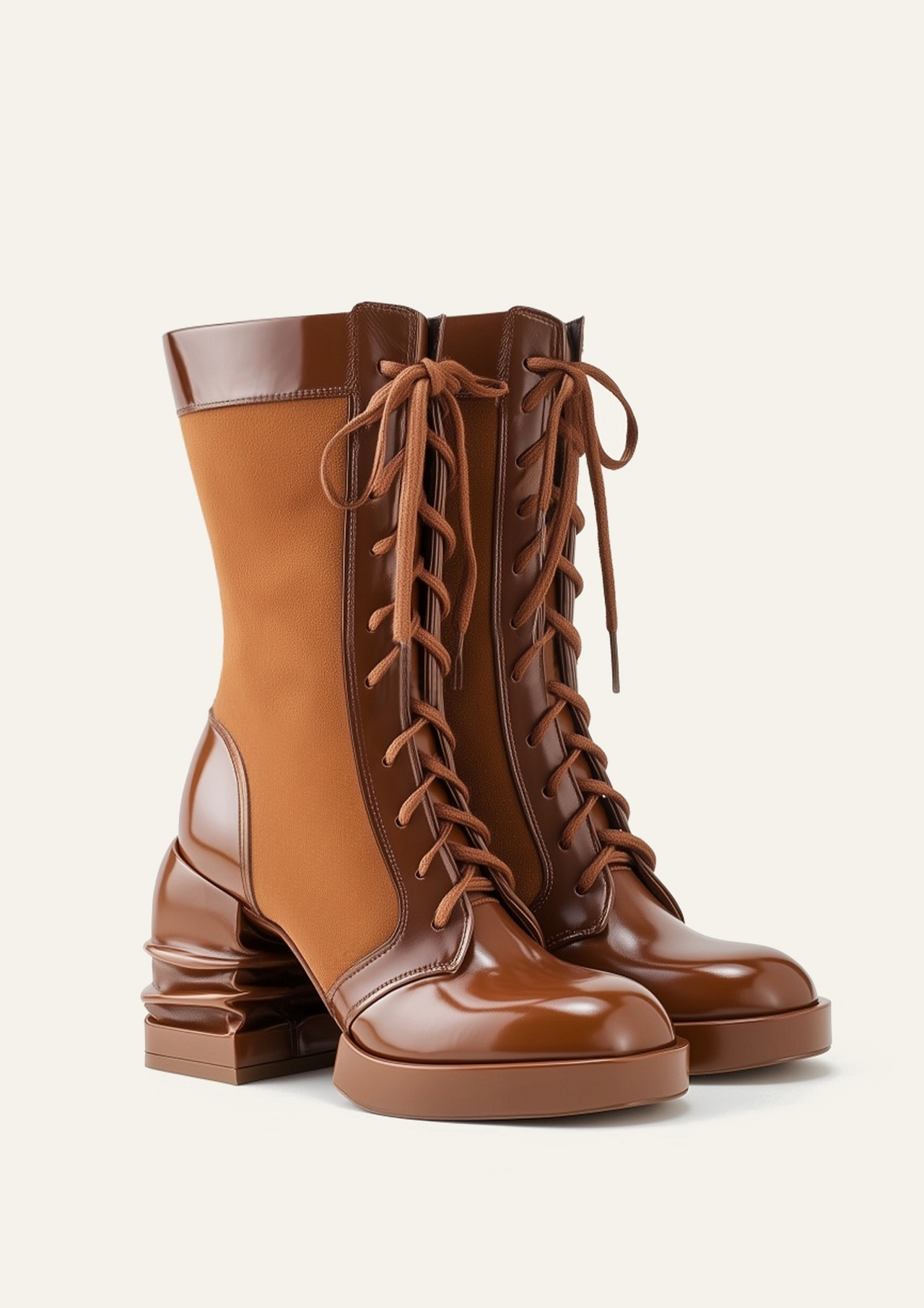 Bottines à plateforme à bout rond Saylor à lacets - Marron