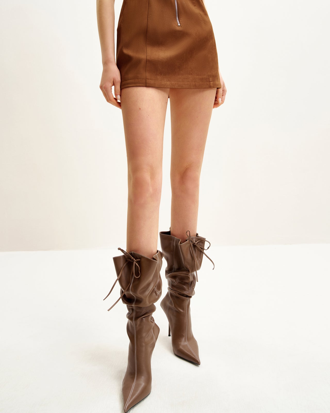 Bottes à talons hauts en cuir Olivia - Marron