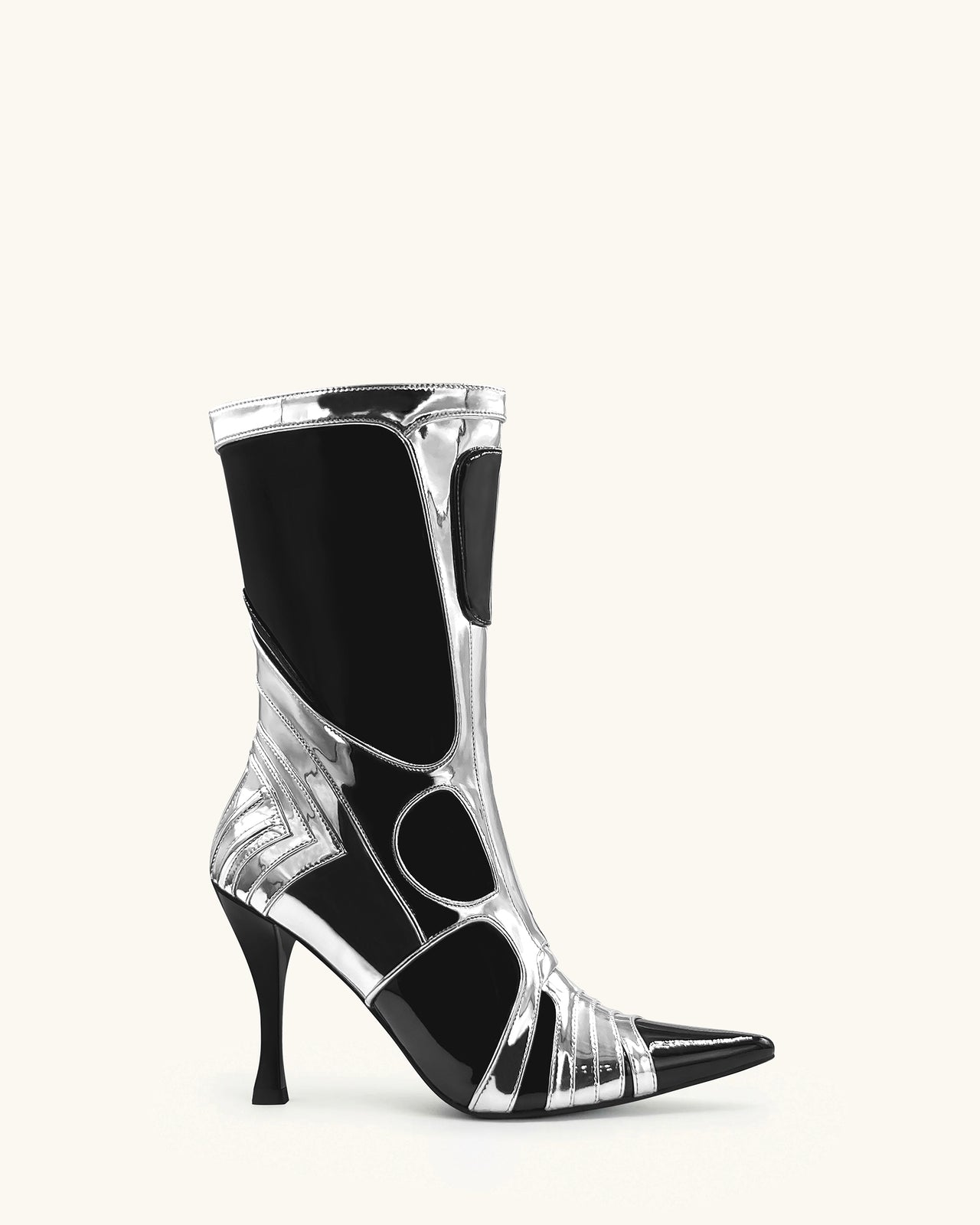 Bottines à talons futuristes Odette - Argent et Noir