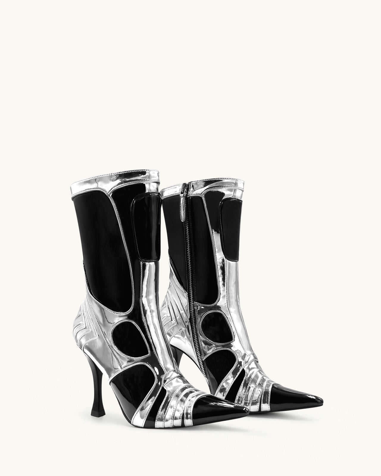 Bottines à talons futuristes Odette - Argent et Noir