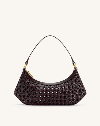 Sac à bandoulière tissé en faux bambou Lily - Rouge profond
