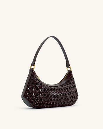 Sac à bandoulière tissé en faux bambou Lily - Rouge profond