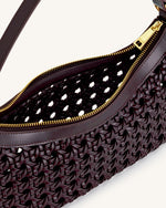 Sac à bandoulière tissé en faux bambou Lily - Rouge profond