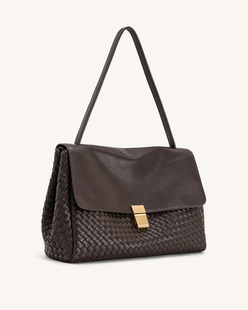 Sac bandoulière tressé Hilary – Marron foncé