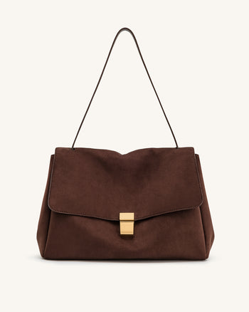 Sac bandoulière en suédine Hilary – Marron foncé