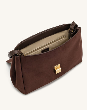 Sac bandoulière en suédine Hilary – Marron foncé