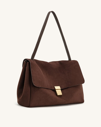 Sac bandoulière en suédine Hilary – Marron foncé
