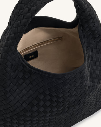 Laura Sac à bandoulière tressé en suédine - Noir