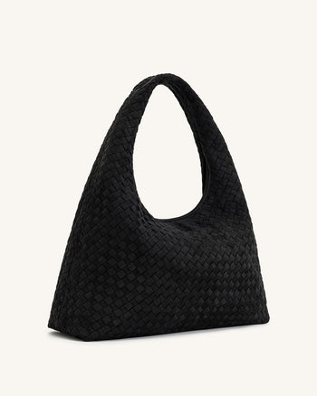 Laura Sac à bandoulière tressé en suédine - Noir