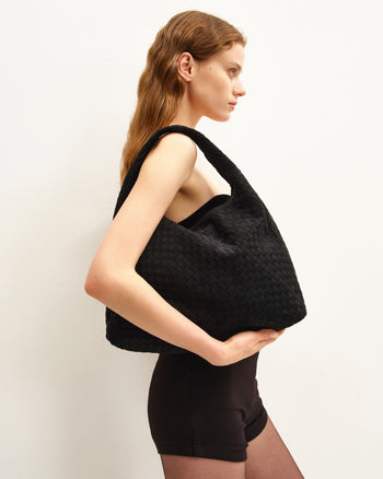 Laura Sac à bandoulière tressé en suédine - Noir