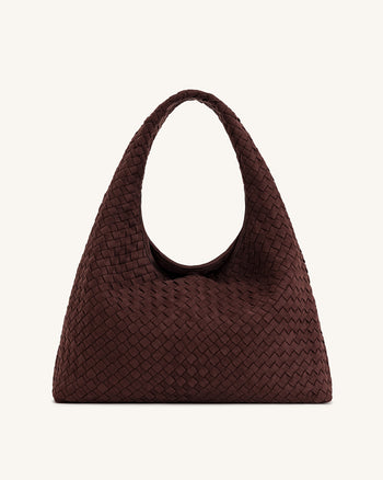 Laura Sac à bandoulière tressé en suédine - Marron Foncé