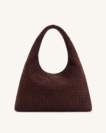 Laura Sac à bandoulière tressé en suédine - Marron Foncé