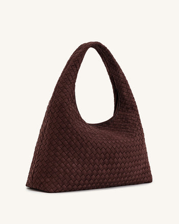 Laura Sac à bandoulière tressé en suédine - Marron Foncé