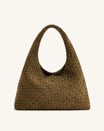 Laura Sac à bandoulière tressé en suédine - Vert olive
