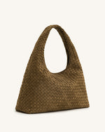 Laura Sac à bandoulière tressé en suédine - Vert olive