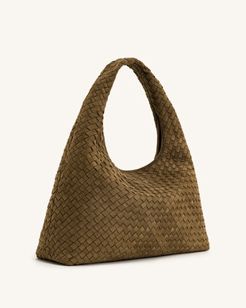 Laura Sac à bandoulière tressé en suédine - Vert olive