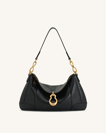 Sac bandoulière Jayla orné d’un pendentif en métal – Noir
