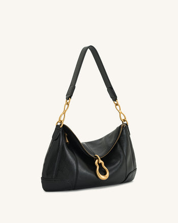 Sac bandoulière Jayla orné d’un pendentif en métal – Noir